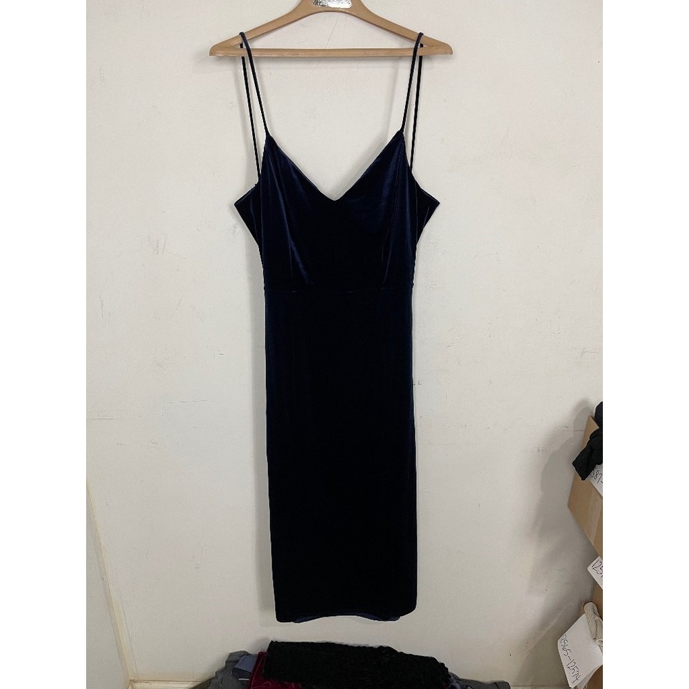 Anthropologie Womens Dress Large Blue Velvet Slip Hoco Prom Fairy Maxi Slit Sexy